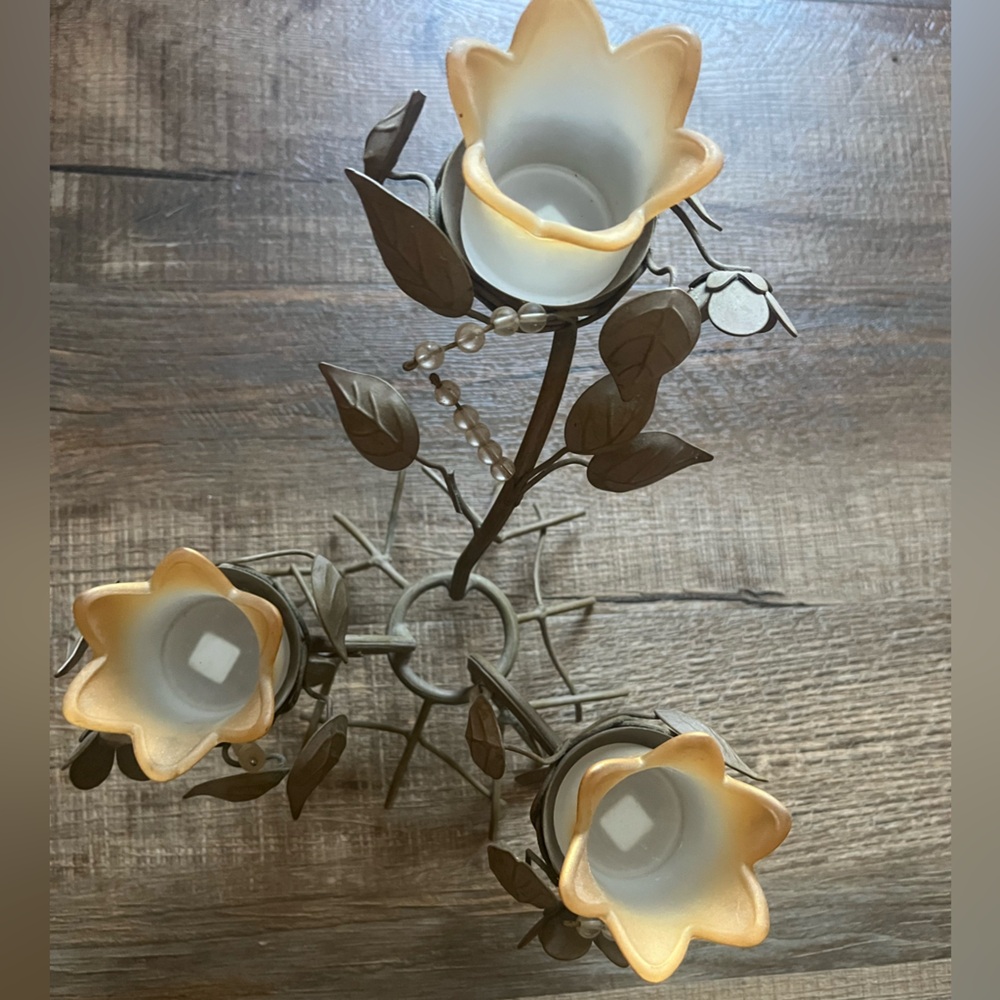 PartyLite Floral Candle Holder with Cream and Brown Accents - Picture 6 of 15